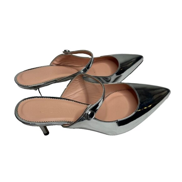 J.Crew $228 Colette Mule Heels Silver Specchio Italian Leather Size 6 BM692 - Picture 5 of 8